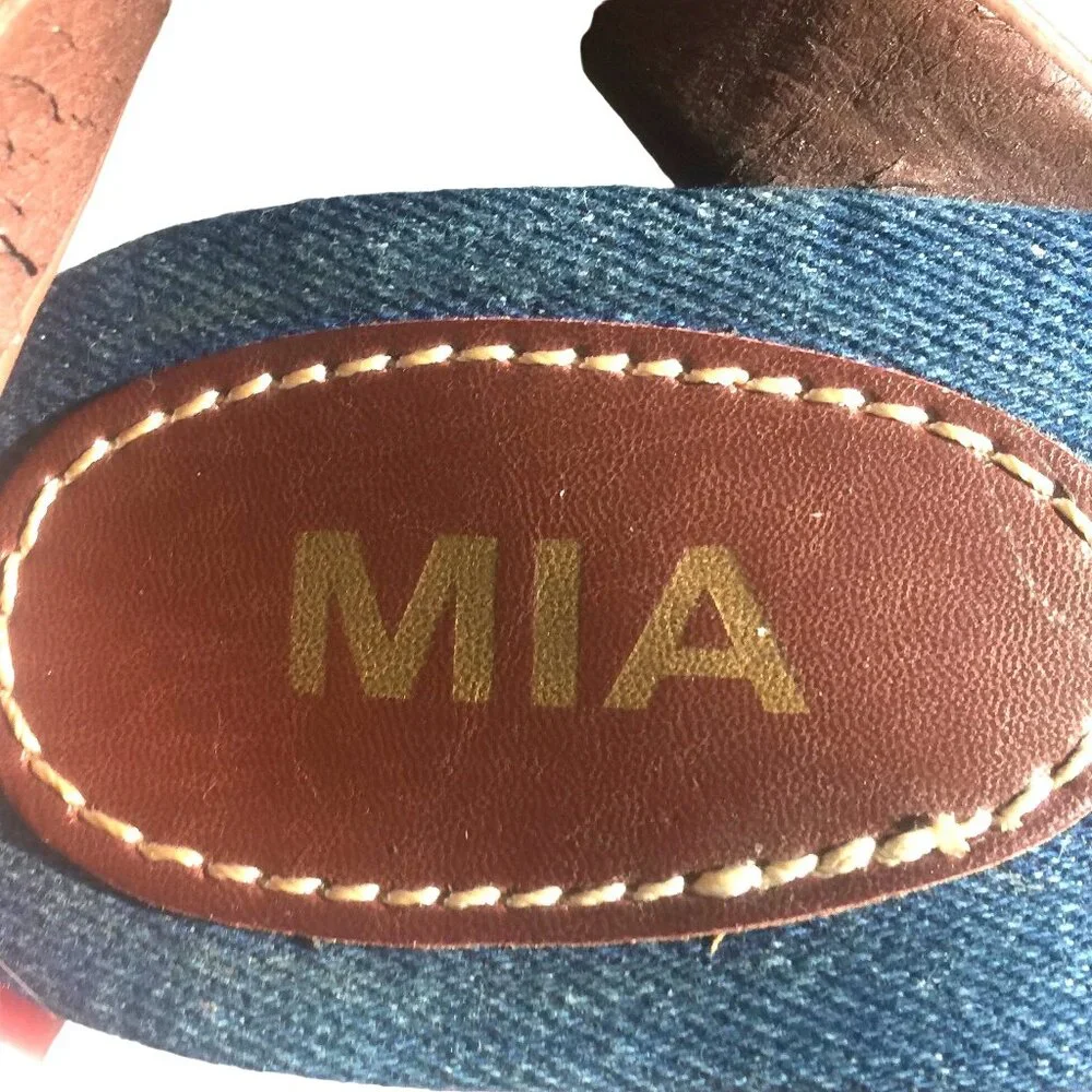MIA Blue Denim Knot Espadrille Wedge Sandals Cork Size 8.5 Open Toe